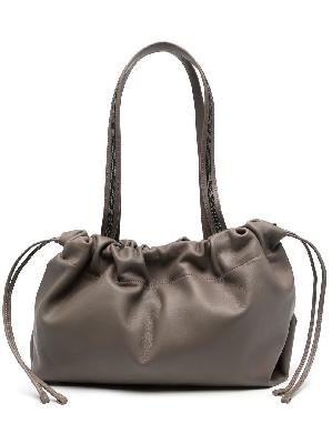 Brunello Cucinelli - Grey Leather Drawstring Tote Bag