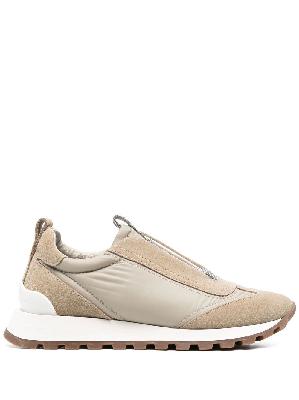 Brunello Cucinelli - Beige Embellished Low-Top Leather Sneakers