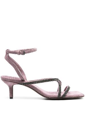 Brunello Cucinelli - Lilac Crystal Embellished Kitten Heel Sandals