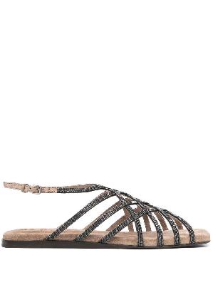 Brunello Cucinelli - Brown Strappy Flat Sandals