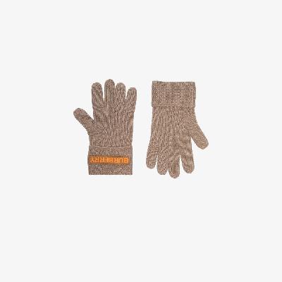 Burberry - Neutral Logo Cashmere Gloves