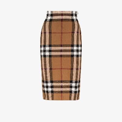 Burberry - Brown Check Jacquard Midi Skirt
