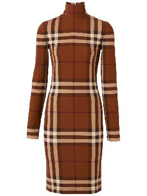 Burberry - Brown Check Print Jersey Mini Dress