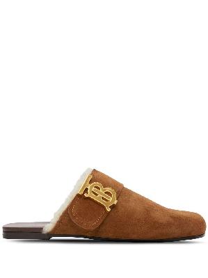 Burberry - Brown Logo Shearling-Lined Suede Mules