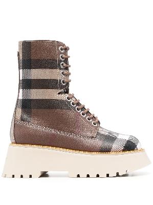 Burberry - Brown House Check Flatform Faux Leather Boots