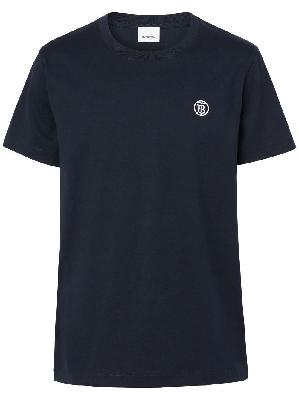 Burberry - Blue Logo-Embroidered Cotton T-Shirt
