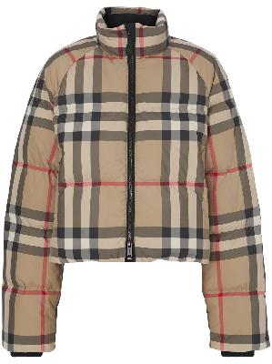 Burberry - Neutral Check Cropped Puffer Jacket