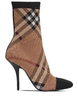 Burberry - Brown Knitted Check Sock Boots
