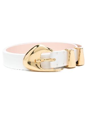 BY FAR - White Sculpted Buckle Leather Belt