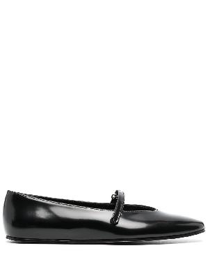 BY FAR - Black Front Strapped Leather Ballet Pumps