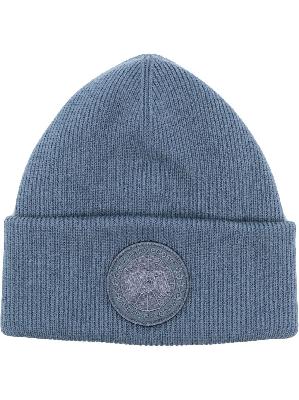 Canada Goose - Blue Arctic Disc Ribbed-Knit Beanie Hat