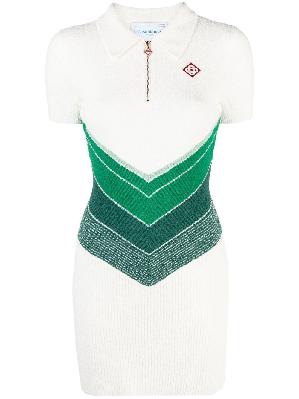 Casablanca - White Chevron Knitted Polo Mini Dress