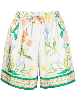 Casablanca - White L’Arche Fleure Printed Silk Shorts