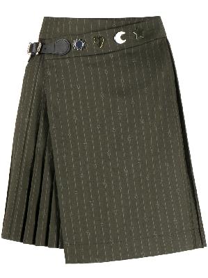 Charles Jeffrey Loverboy - Green Pinstripe Pleated Mini Skirt