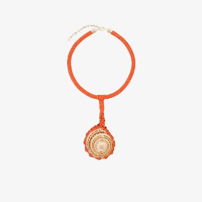 Chloé - Orange Larry Shell Macramé Leather Necklace