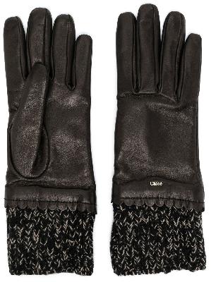 Chloé - Black Knit Cuff Leather Gloves