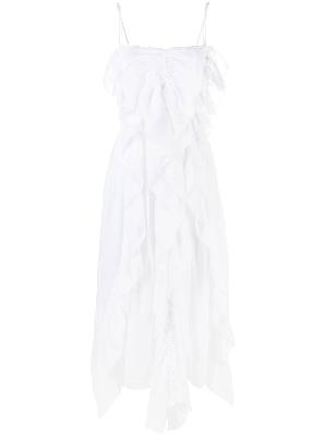 Chloé - White Ruffled Ramie Midi Dress