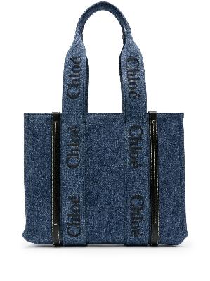 Chloé - Blue Woody Small Denim Tote Bag