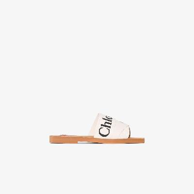 Chloé - White Woody Logo Strap Sandals