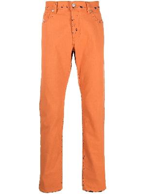 Diesel - Orange Distressed Straight-Leg Jeans