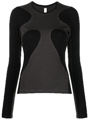 Dion Lee - Black Ribbed Two-Tone Long Sleeved Top