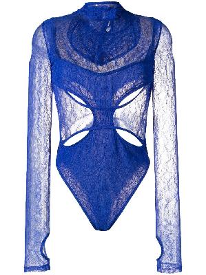 Dion Lee - Blue Hooded Lace Panelled Bodysuit