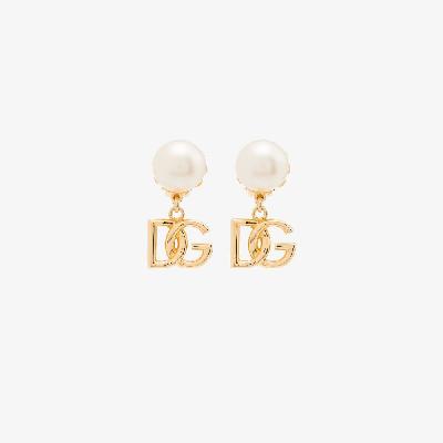 Dolce & Gabbana - Gold-Plated Logo Pearl Drop Earrings