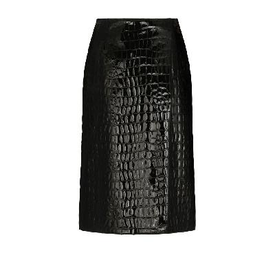 Dolce & Gabbana - Black Alligator Print Faux Leather Midi Skirt