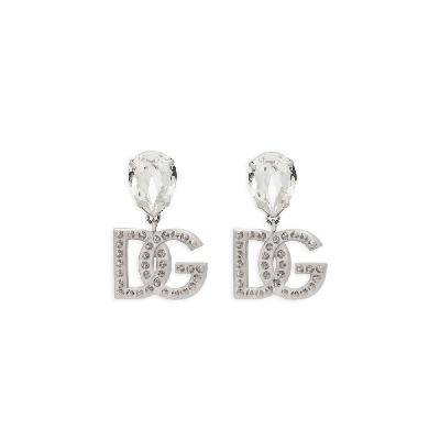 Dolce & Gabbana - Silver-Tone DG Logo Crystal Clip-On Earrings