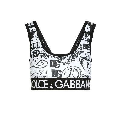 Dolce & Gabbana - White DG Logo Graffiti Print Crop Top