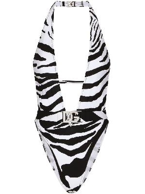 Dolce & Gabbana - White Zebra Print Halterneck Swimsuit