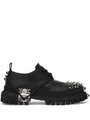 Dolce & Gabbana - Black Studded Leather Derby Shoes