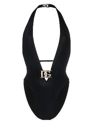 Dolce & Gabbana - Belted Plunge-Neck Swimsuit