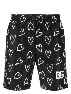 Dolce & Gabbana - Black Heart Print Swim Shorts