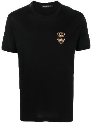 Dolce & Gabbana - Black Embroidered Logo Cotton T-Shirt