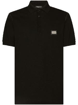 Dolce & Gabbana - Black Logo Plaque Cotton Polo Shirt