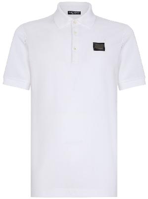 Dolce & Gabbana - White Logo Plaque Cotton Polo Shirt