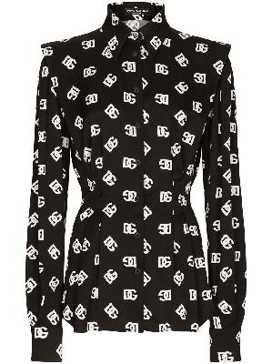 Dolce & Gabbana - Black DG Logo Print Silk Shirt