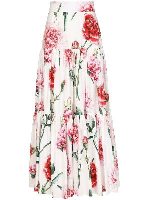 Dolce & Gabbana - White Floral Print Tiered Maxi Skirt