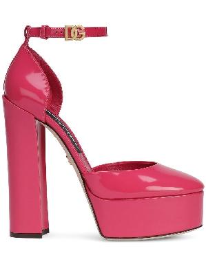 Dolce & Gabbana - Pink 105 Leather Platform Pumps