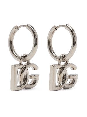 Dolce & Gabbana - Silver Tone DG Dangle Hoop Earrings
