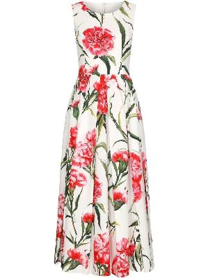 Dolce & Gabbana - White Carnation Print Sleeveless Dress