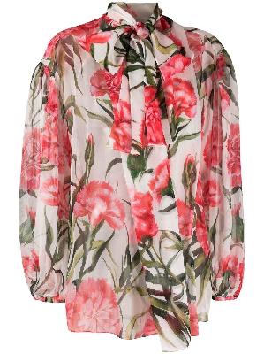 Dolce & Gabbana - White And Pink Carnation Print Blouse