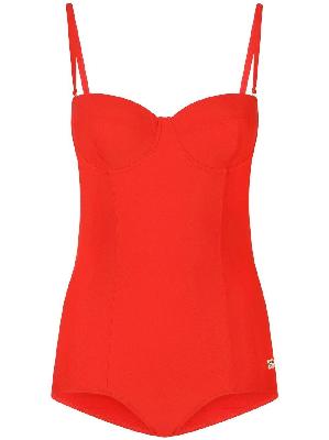 Dolce & Gabbana - Red Sweetheart Neck Swimsuit