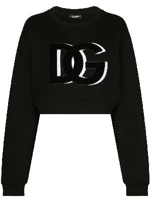 Dolce & Gabbana - Black DG Logo Patch Cropped Sweatshirt