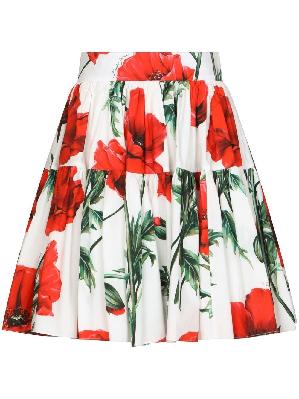 Dolce & Gabbana - White Floral Flared Cotton Skirt