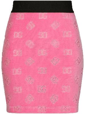 Dolce & Gabbana - Pink Logo Print Velvet Mini Skirt