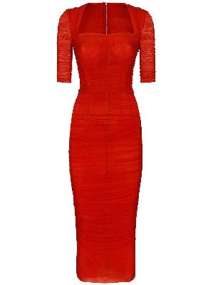 Dolce & Gabbana - Red Ruched Bustier Midi Dress