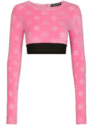 Dolce & Gabbana - Pink Monogram Print Velour Crop Top