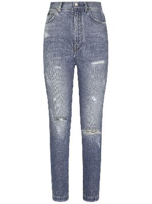Dolce & Gabbana - Blue Distressed Slim-Leg Jeans